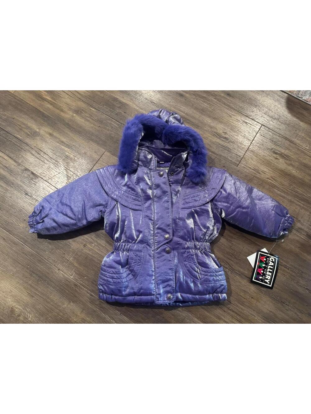 NWT Gallery Kids Purple Shimmer 80s Retro Girls Puffer Hooded Jacket Sz 5/6